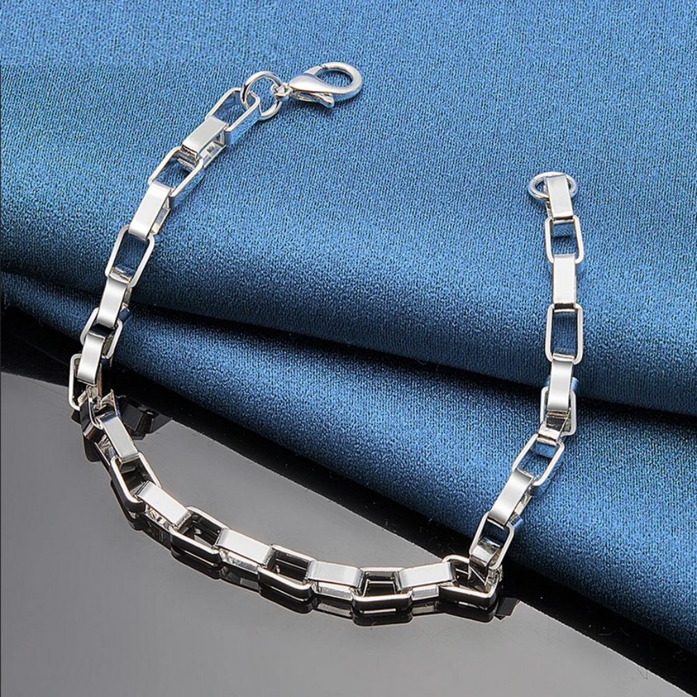 8" Womens 14K White Gold Bike Chain Link Bracelet 14 Karat Silver Jewelry 8 inch